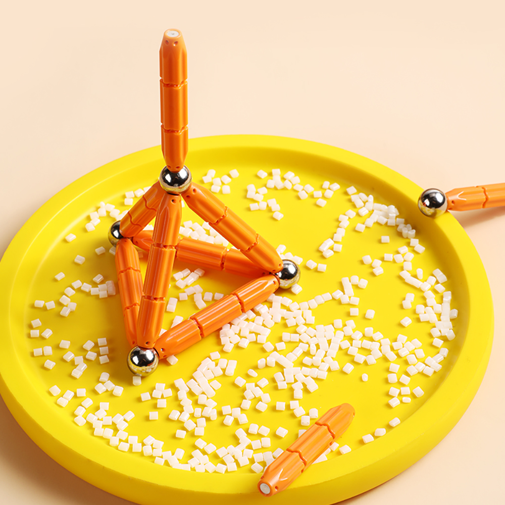 100PCS Magnetix Magnetic Building Blocks Set - Creative 3D STEM Educational Construction Toy for Kids, Orange & Silver