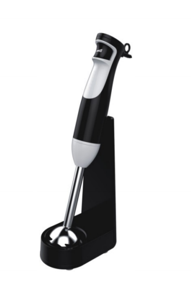 Sleek Black & Silver Hand Blender - Ergonomic Immersion Blender with Stand for Effortless Kitchen Blending