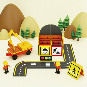 Magnetic Builder Construction Set - 36PCS STEM Engineering Toy with Crane, Bricks, Roads & Worker Figures