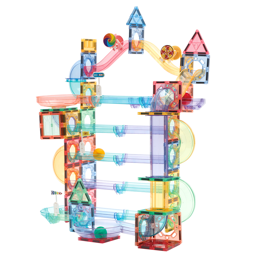 Colorful Magnetic Marble Run Track Set - 3D Transparent Building Blocks with Twisting Slides & Balls for Creative STEM Play