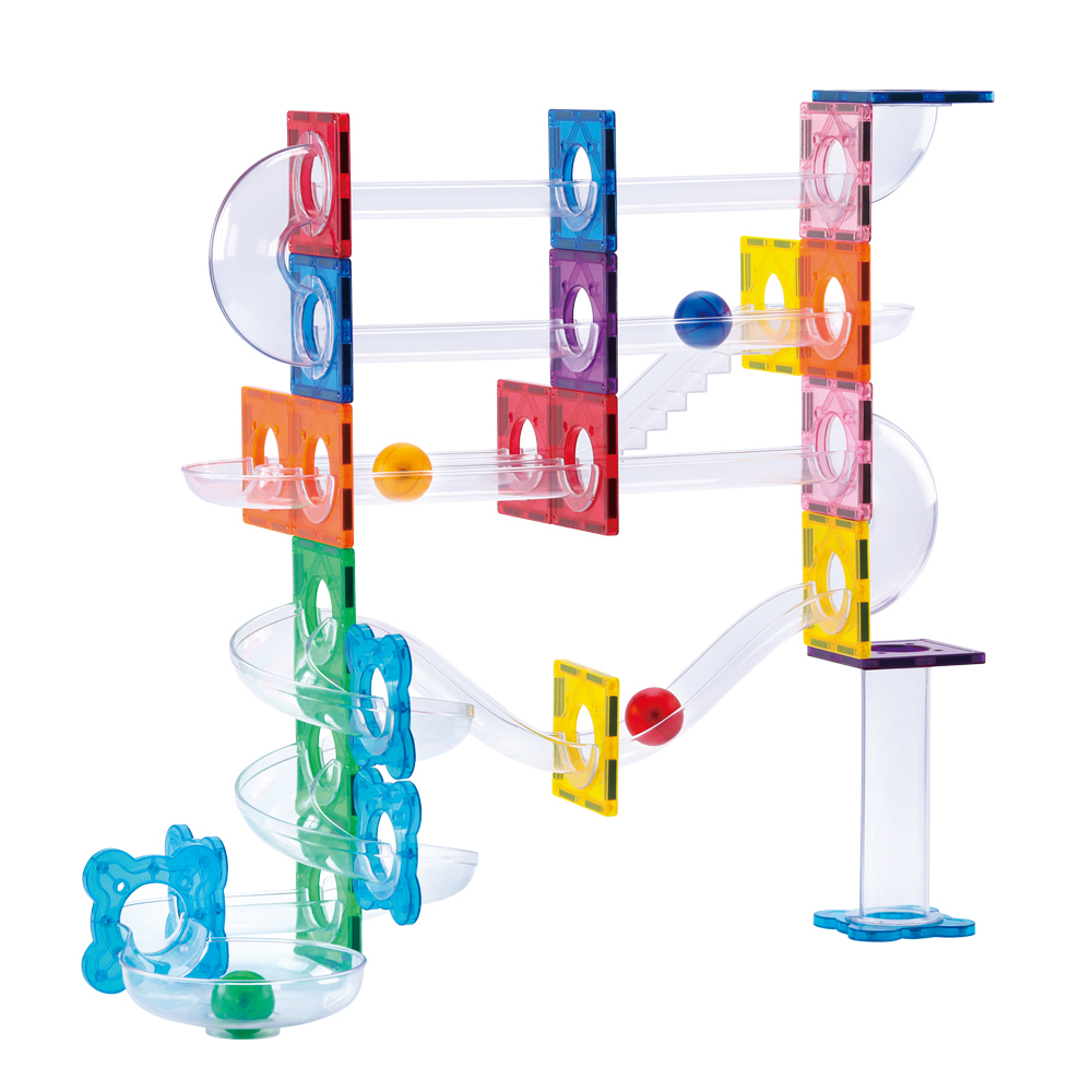 Magnetic Marble Run 60PCS Set - 3D Magnetic Track Building Blocks with Clear Tubes & Ramps for STEM Learning