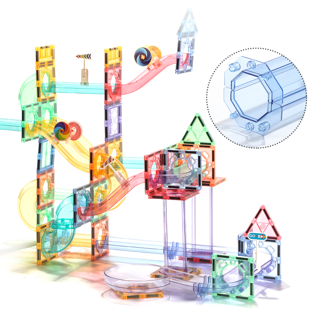 Colorful Magnetic Marble Run Track Set - 3D Transparent Building Blocks with Twisting Slides & Balls for Creative STEM Play