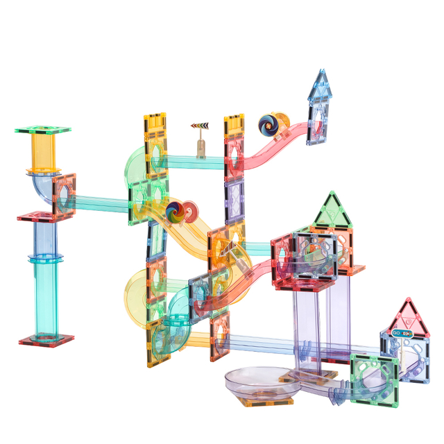 Colorful Magnetic Marble Run Track Set - 3D Transparent Building Blocks with Twisting Slides & Balls for Creative STEM Play