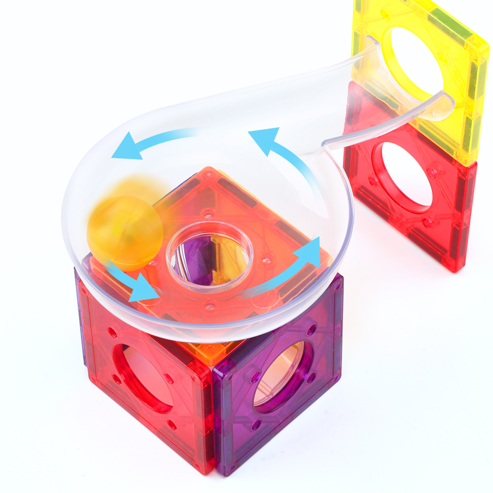 Magnetic Marble Run 60PCS Set - 3D Magnetic Track Building Blocks with Clear Tubes & Ramps for STEM Learning