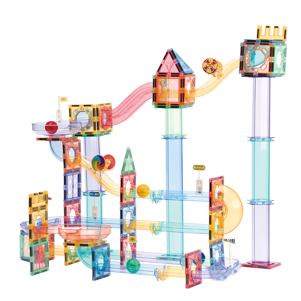 Colorful Magnetic Marble Run Track Set - 3D Transparent Building Blocks with Twisting Slides & Balls for Creative STEM Play