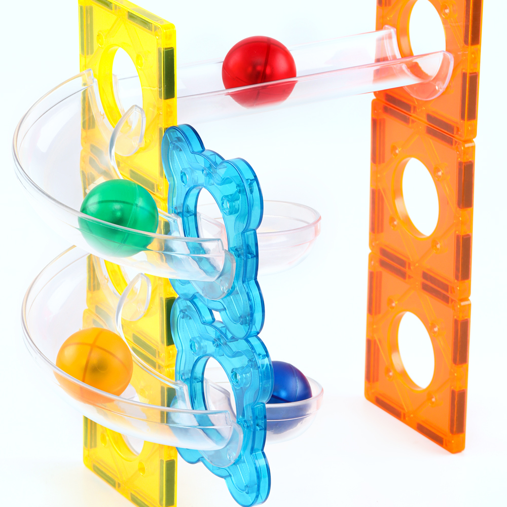 Magnetic Marble Run 60PCS Set - 3D Magnetic Track Building Blocks with Clear Tubes & Ramps for STEM Learning