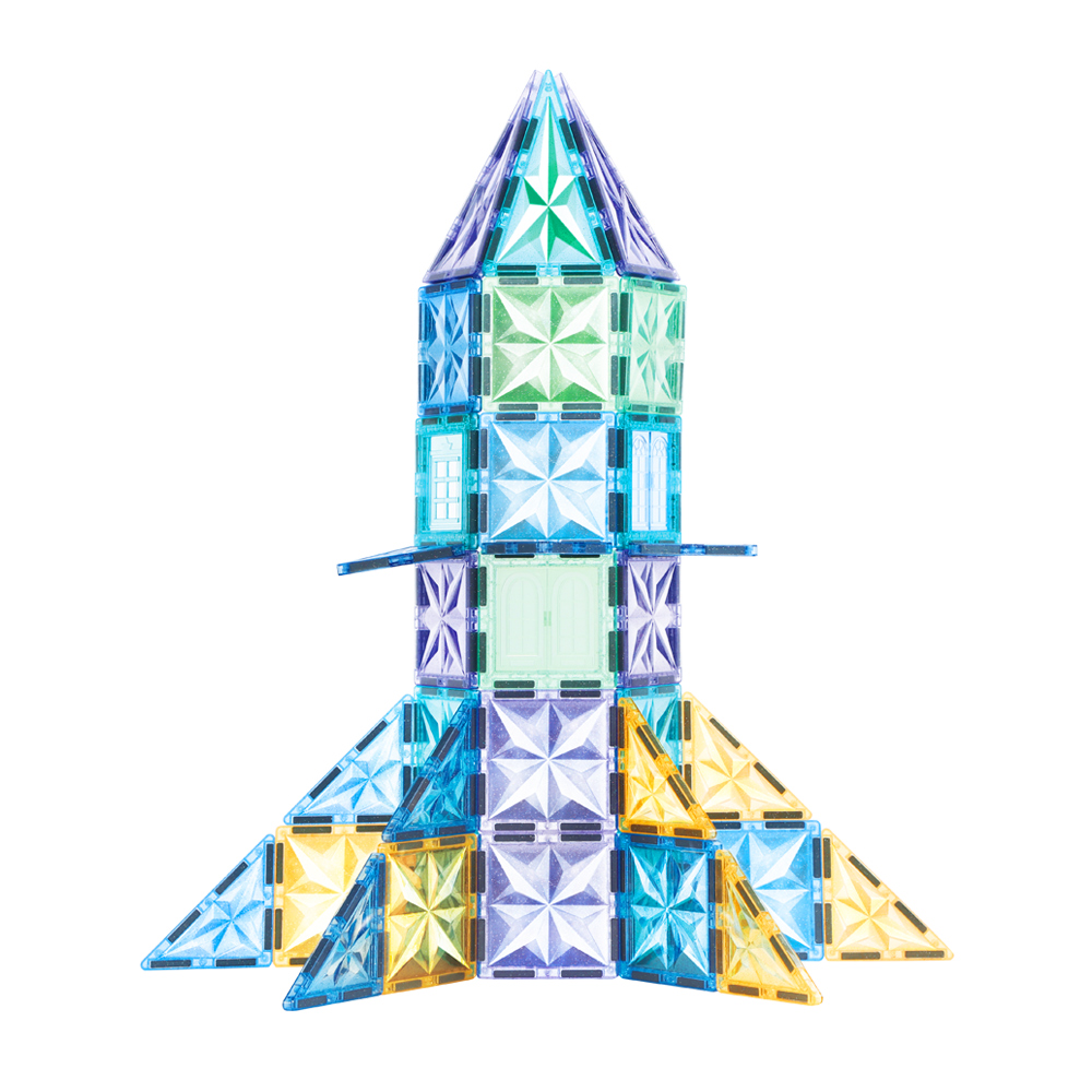 Starshine Magnetic Tiles 60PCS Set - Colorful 3D Geometric Building Blocks for Creative STEM Construction Play